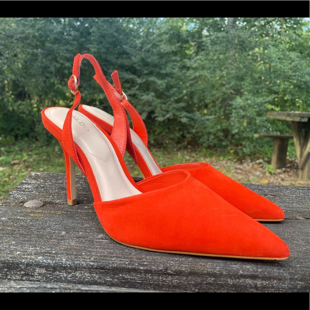 ALDO Orange Pointed Toe Sling Back Heels